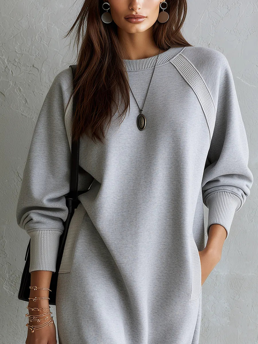 Casual light gray sweatshirt dress