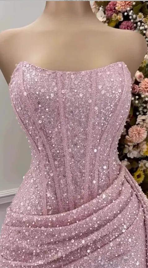 Fashion Pink Strapless Bodycon Short Prom Dresses Glitter Sequin Homecoming Dresses ED02708