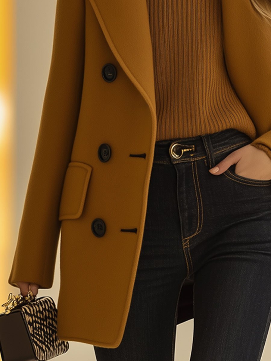 [24-hour shipping out]Casual Loose Retro Camel Wool Double-Breasted Mid-Length Coat