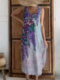 Romantic Purple Floral Embroidered Linen Blend Dress