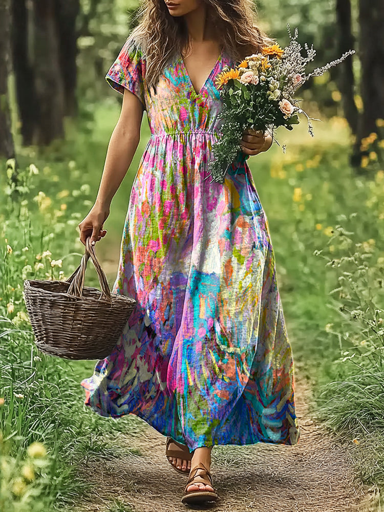 Women's Colorful Abstract Art Linen Dress