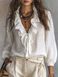 Women's Ruffled Art Casual Stylish Long Sleeve Cotton Linen Shirt
