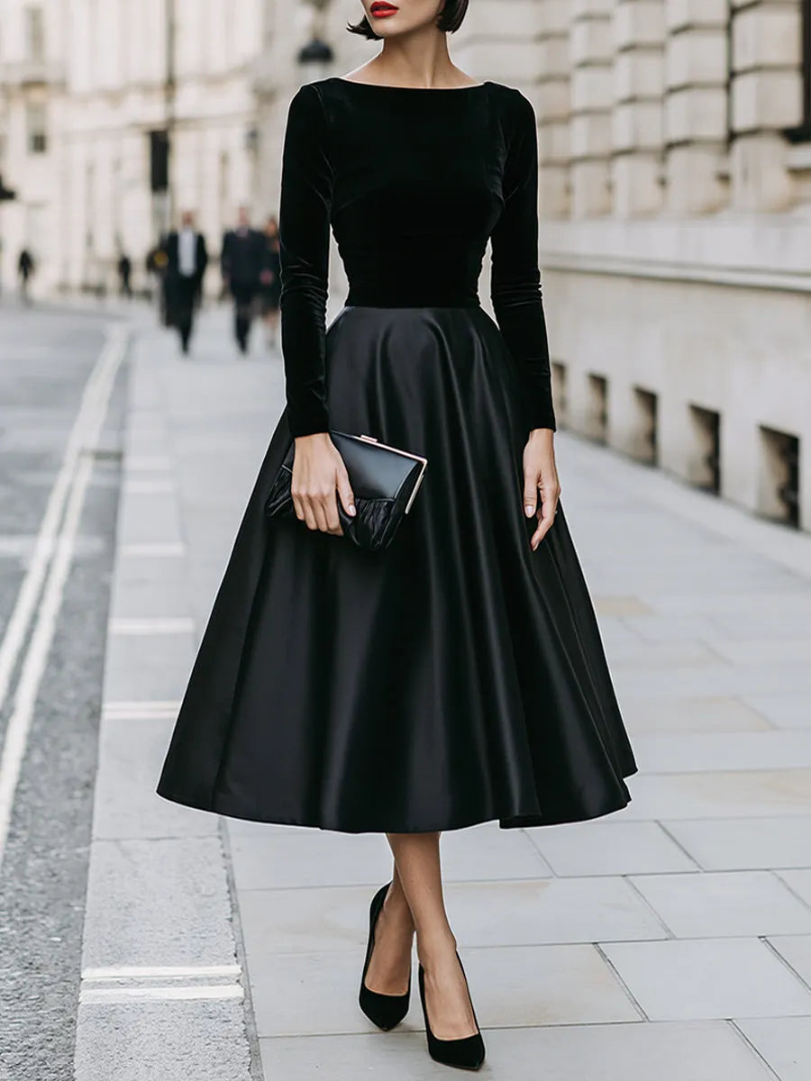 Velvet Bodice Full A-Line Midi Dress