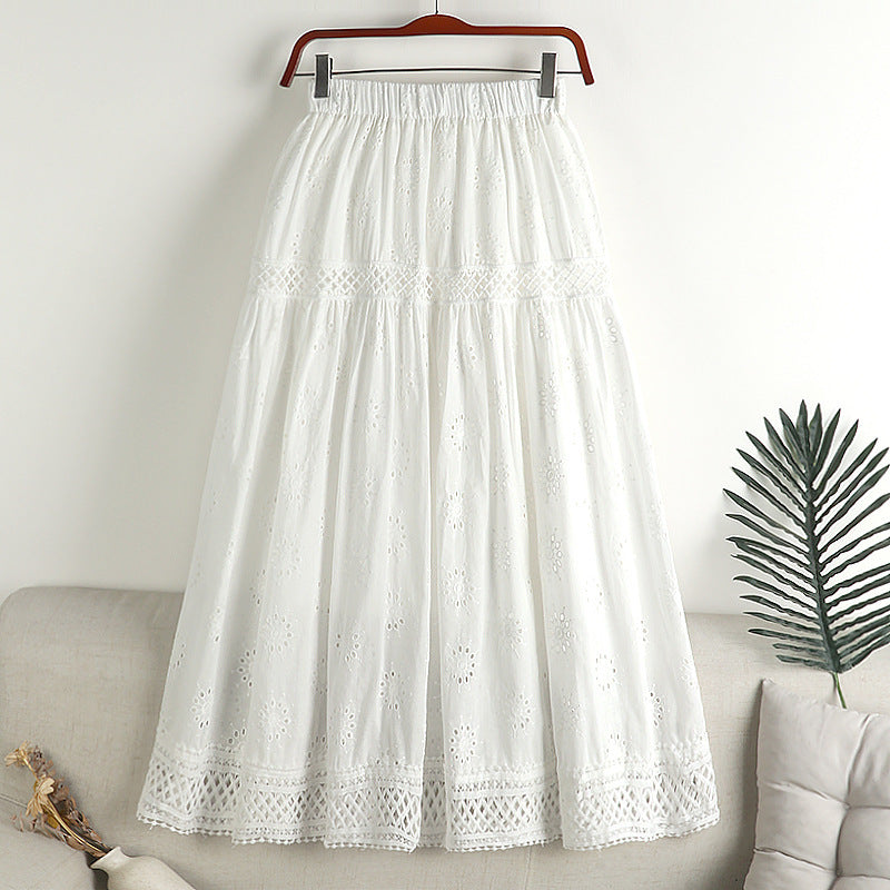 Vintage Lace Embroidered Art Linen Blend Skirt