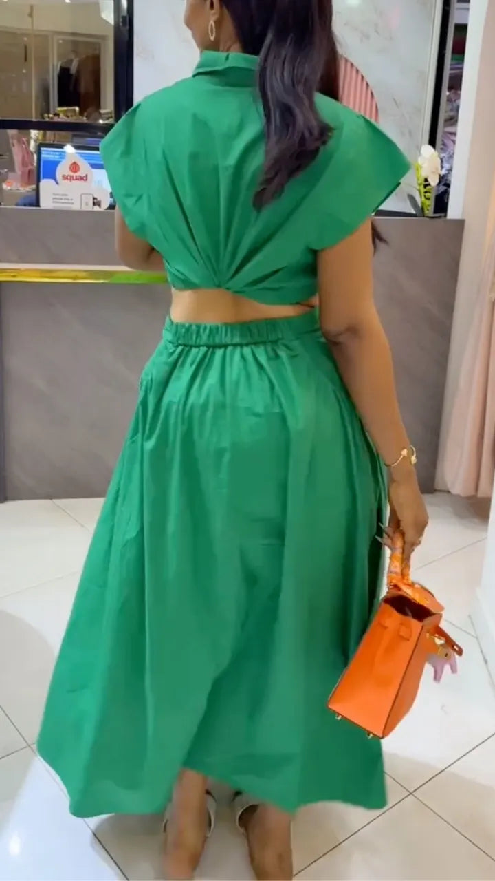 Short Shirt + Large Pocket A-Line Skirt Set