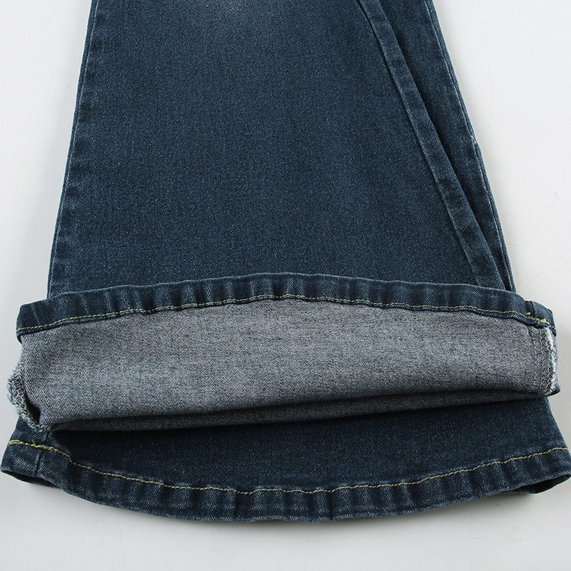 Vintage Bohemian Rose Embroidered Washed Flared Jeans