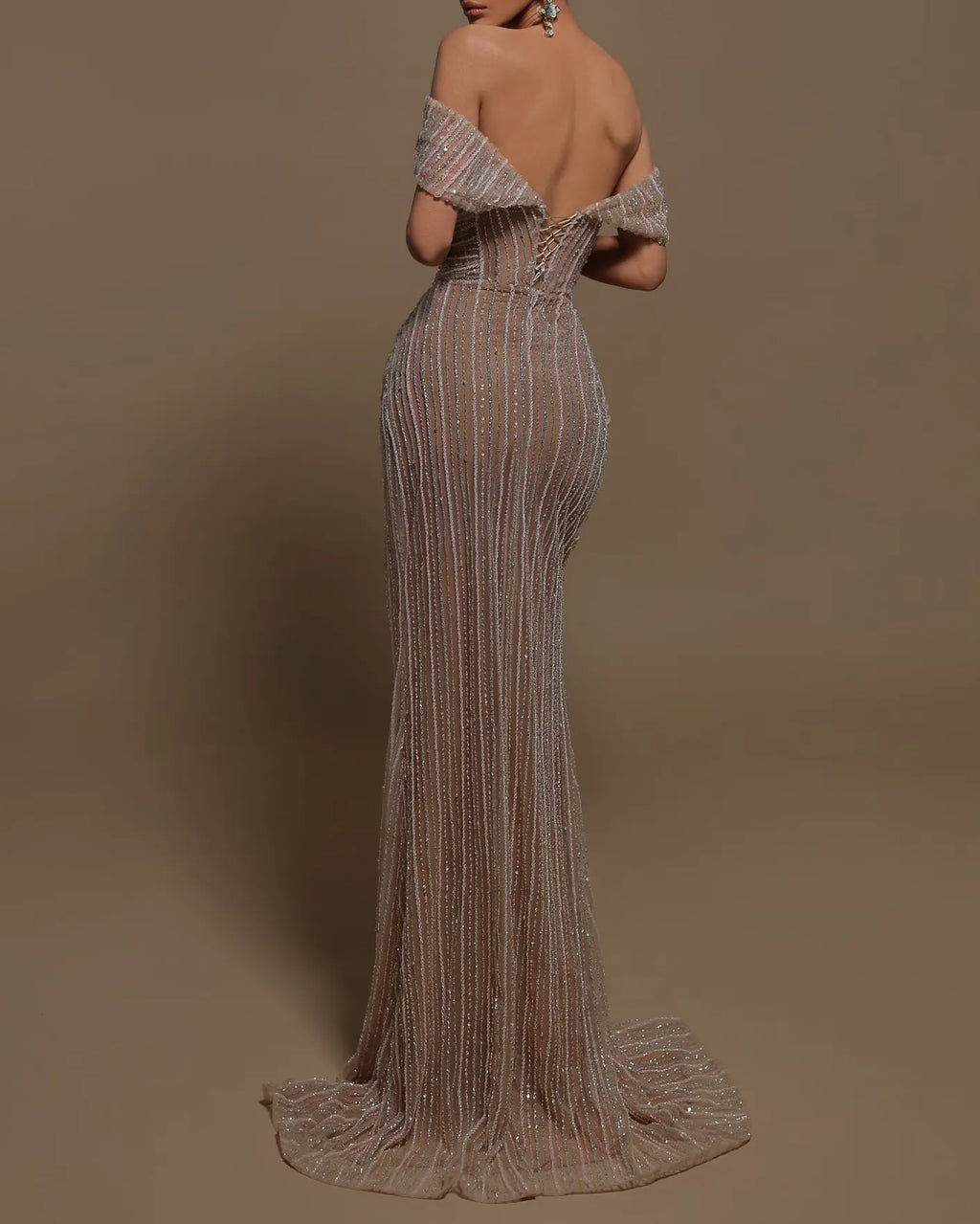Off Shoulder Sequins Maxi Dress - 01