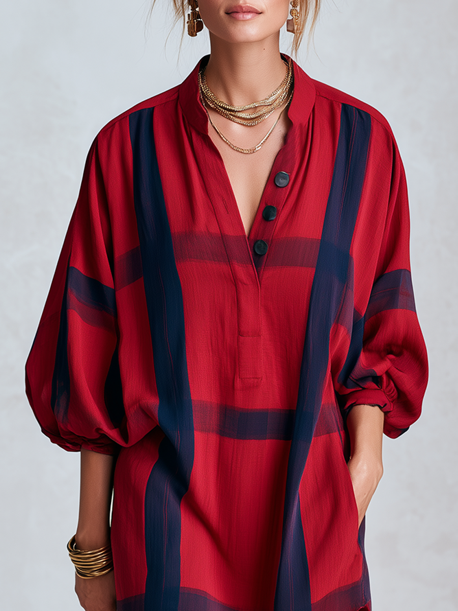 Bohemian Red And Blue Shirt Dress
