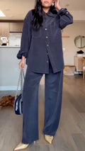 Navy Oversized Shirt & Wide‑Leg Pants Co‑Ord Set