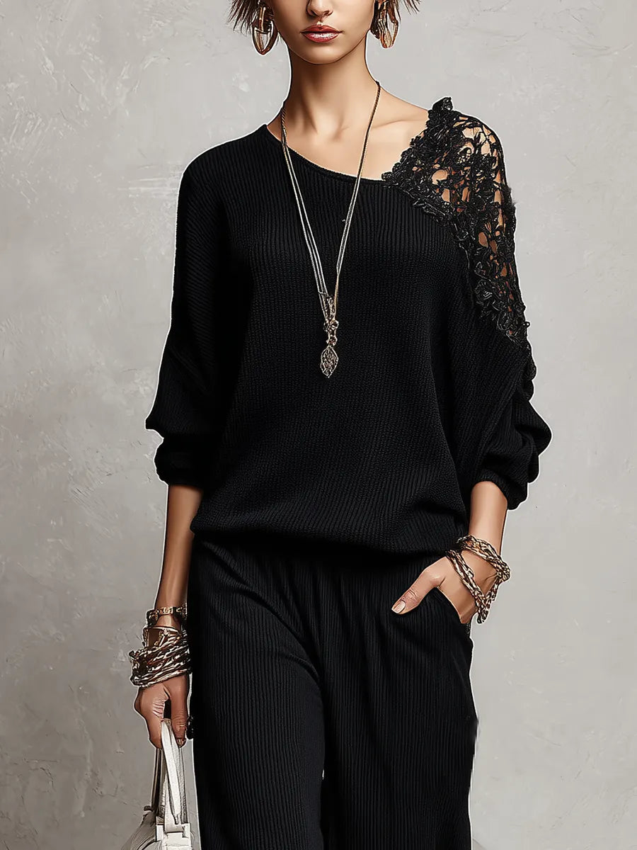 Modern Bohemian Black Lace Trouser Set