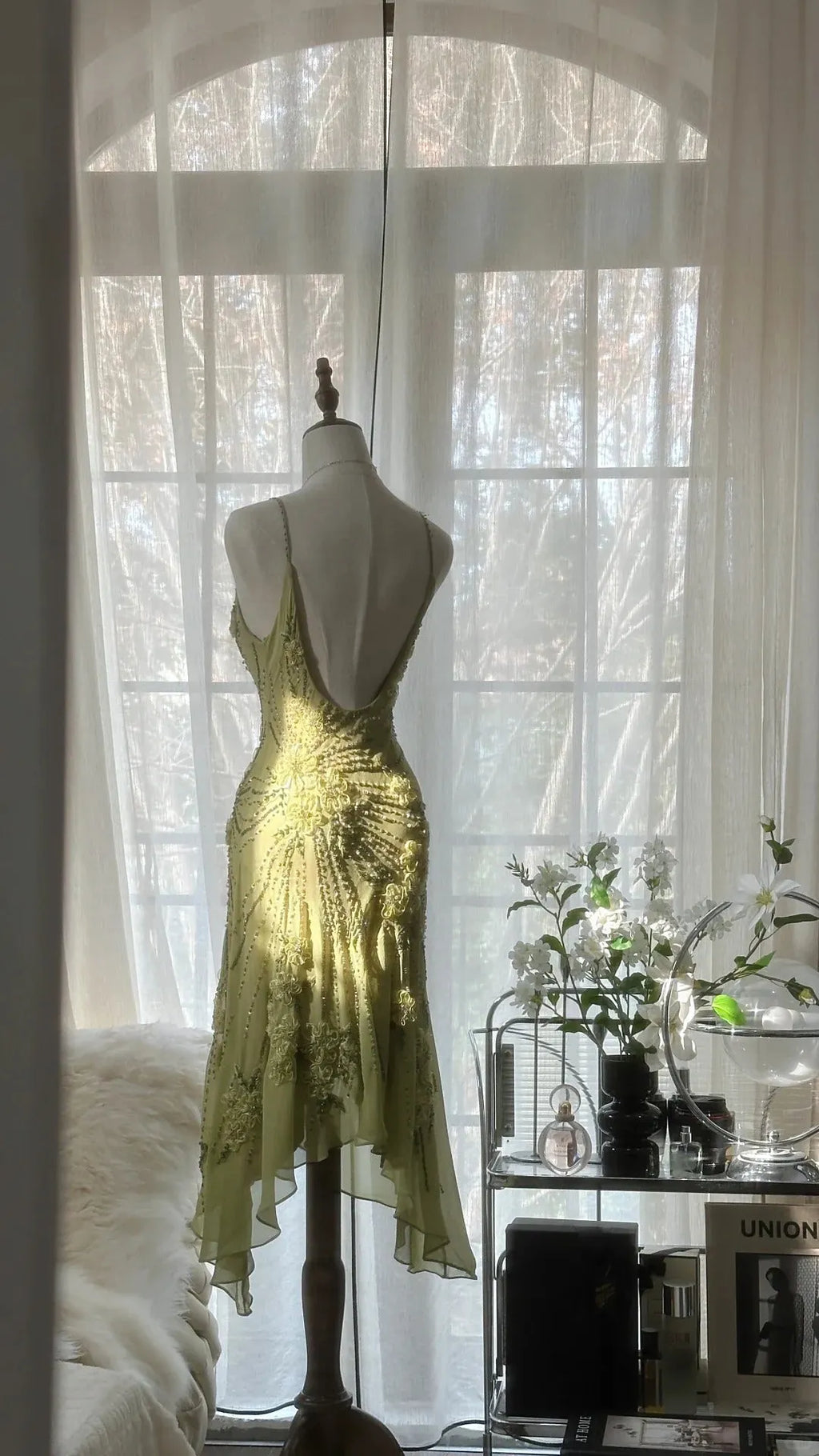 Green Romantic Fashion Elegant Delicate Floral Appliqu ̈¦ Beaded Spaetti Straps Midi/Short Chiffon Ruffle Ball Gown Evening Gown Party Gown 4060