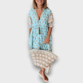 Airy Boho Dress with 3/4 Sleeves and Laced V-Neck
