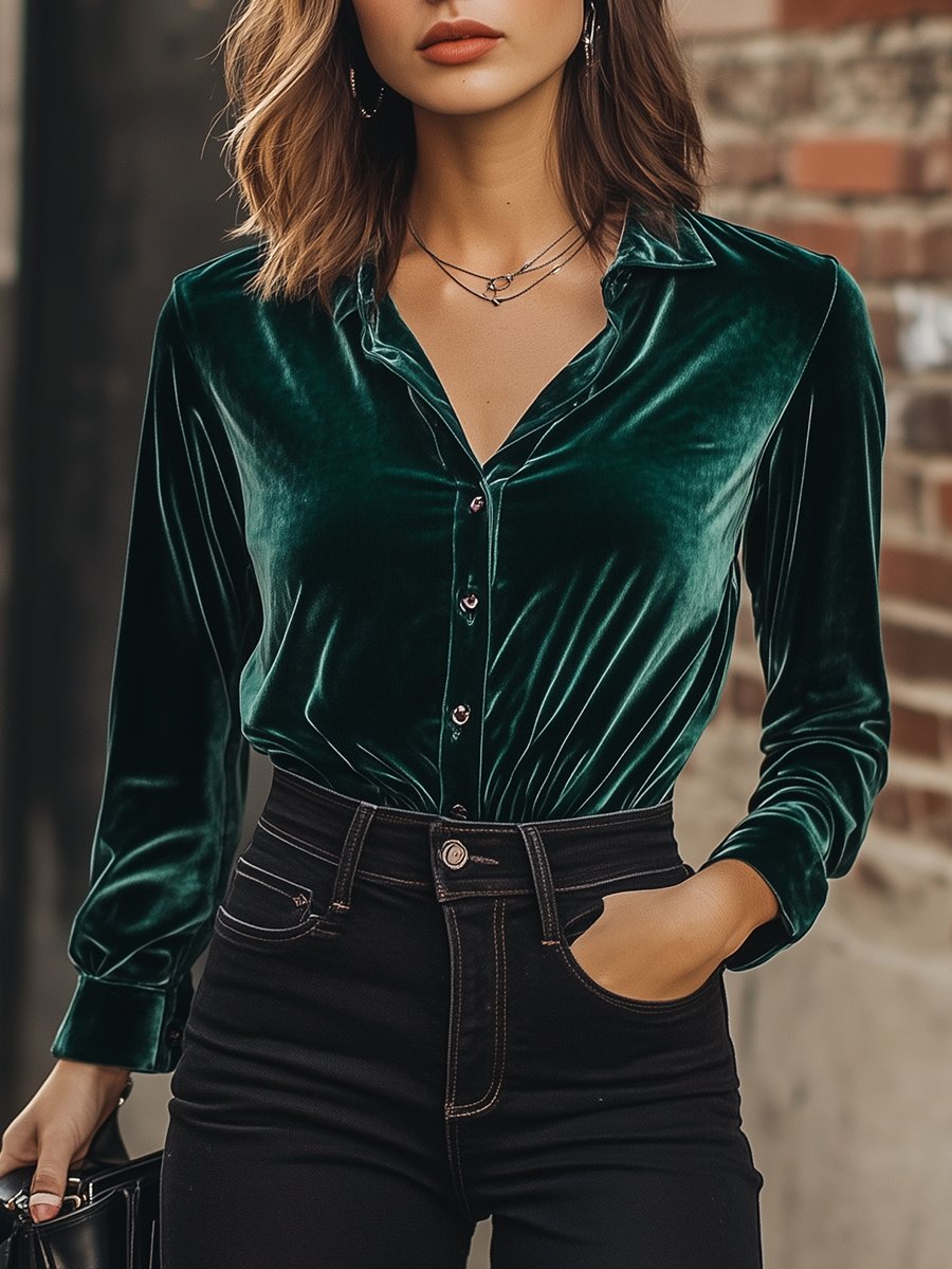 [24-hour shipping out]Casual Fashion Retro Loose Versatile Velvet Shirt