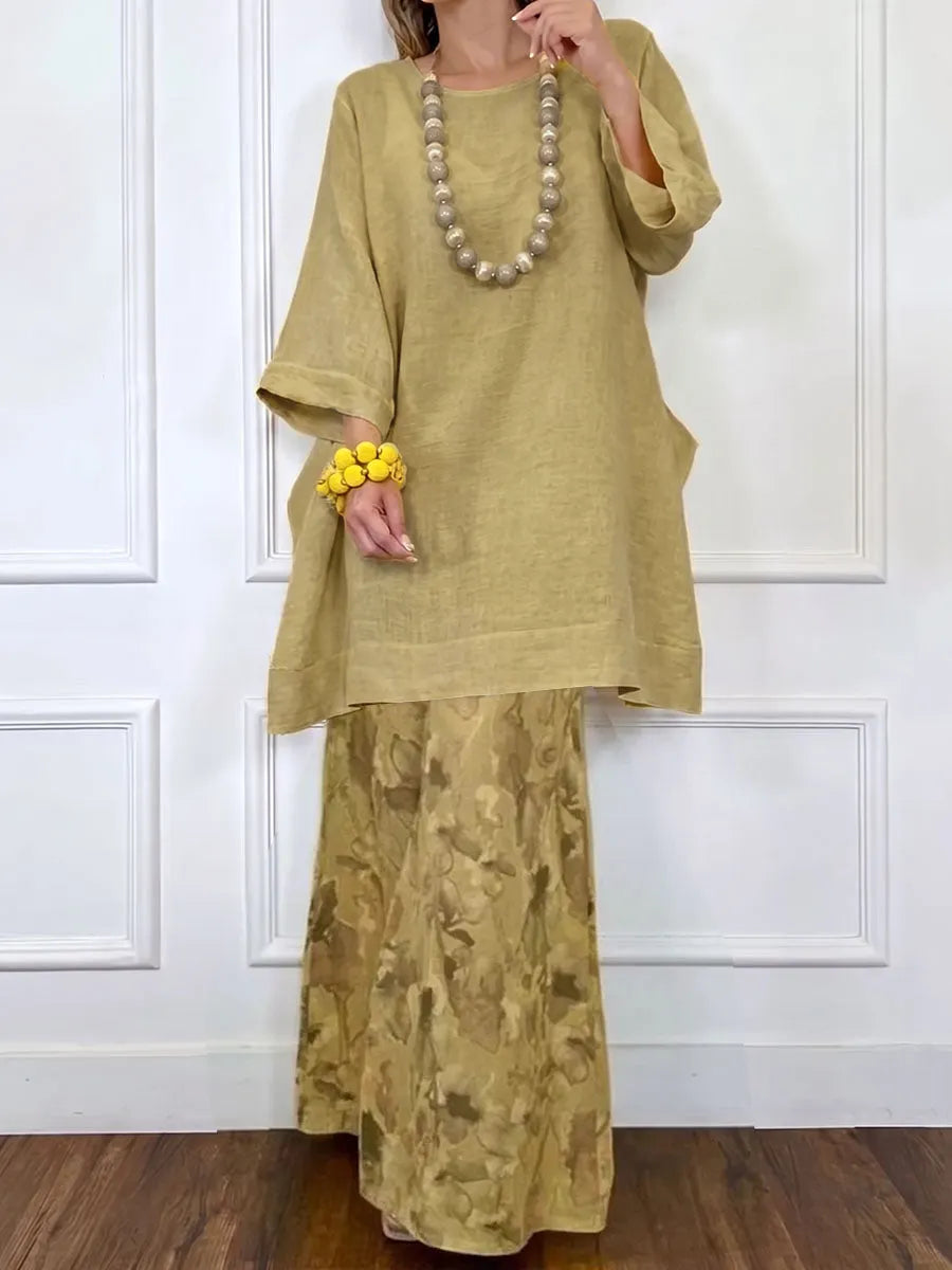 Flower Print Contrast Color Wide Leg Loose Trousers Pants