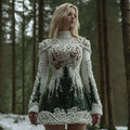 Women's Christmas Tree Forest Celtic Knot Sequins Knit Turtleneck Mini Sweater Dress