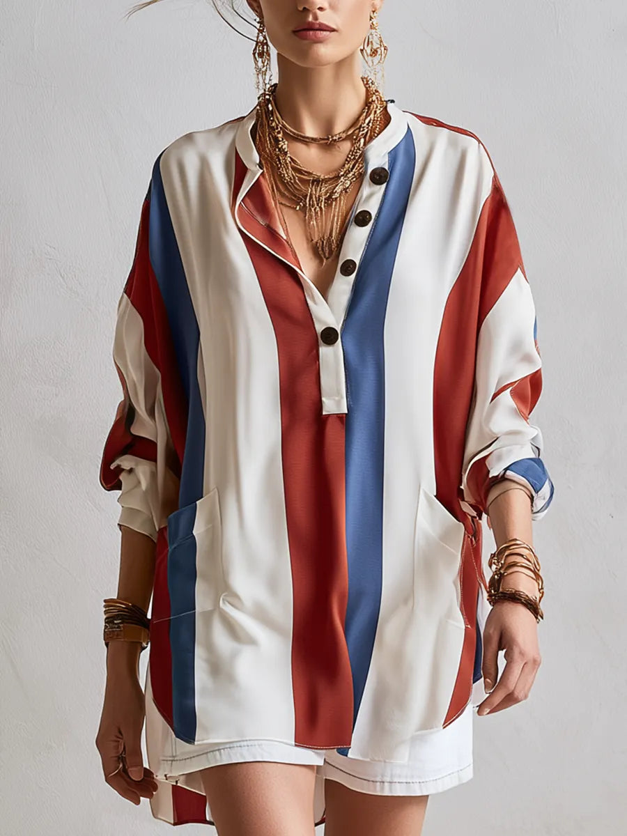 Bohemian Red And Blue Striped Top