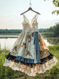Summer Handmade Lace Plaid Patchwork Dress 522e