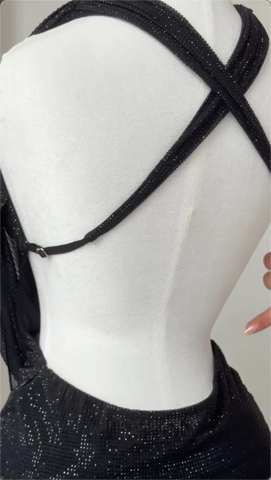 Halter Cowl Neck Rhinestone Mesh Mini Bodycon Dress, Gold & Black Rose Buckle Crisscross Back Party Evening Gown