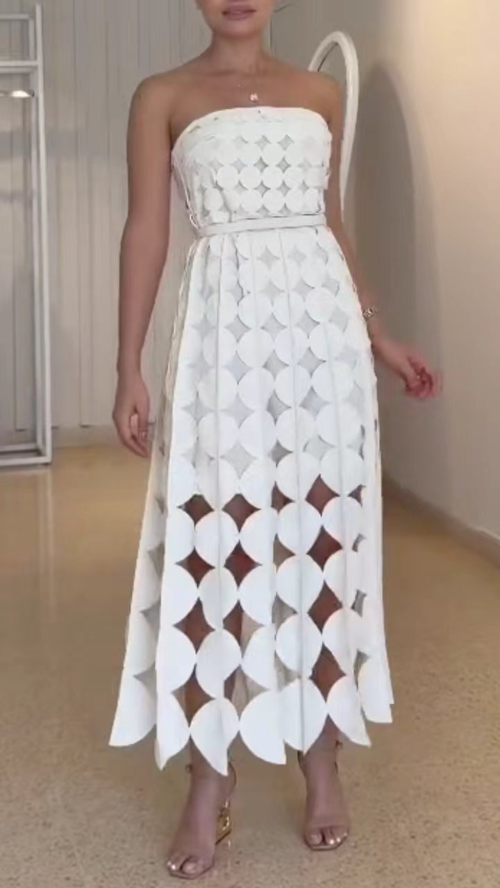 Women's Strapless Dress: Geometric Cutouts, Waist-Cinching, Elegant Style