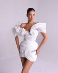 Asymmetric Sleeveless Ruched Applique Mini Dress