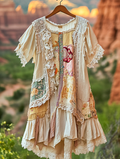 Summer Vacation Ruffle Lace Contrast Color Dress 7217