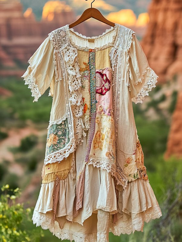 Summer Vacation Ruffle Lace Contrast Color Dress 7217