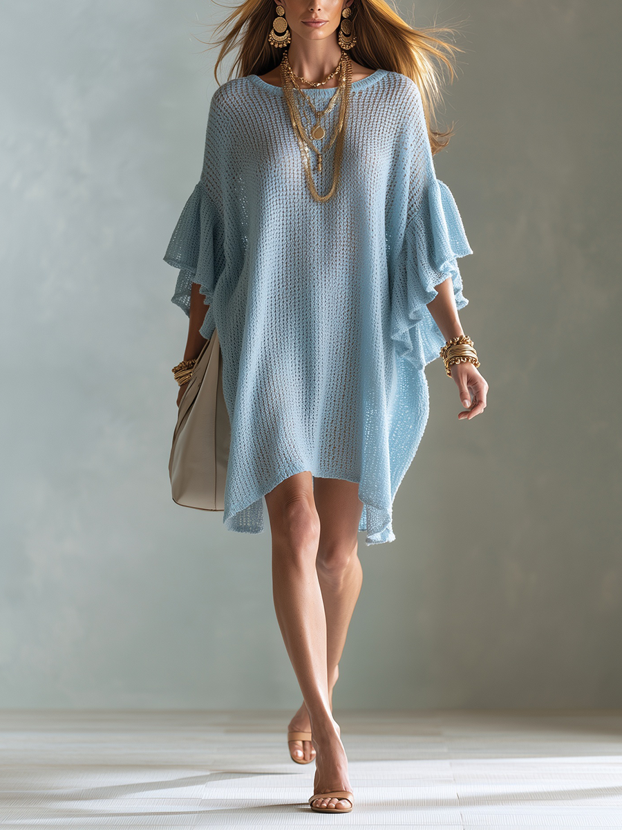 Bohemian Blue Knitted Mini Dress