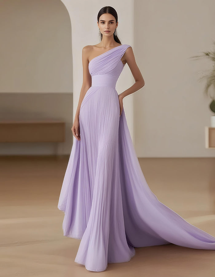 One Shoulder Solid Color Maxi Dress