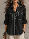 Modern Bohemian Effortless Black Linen Shirt