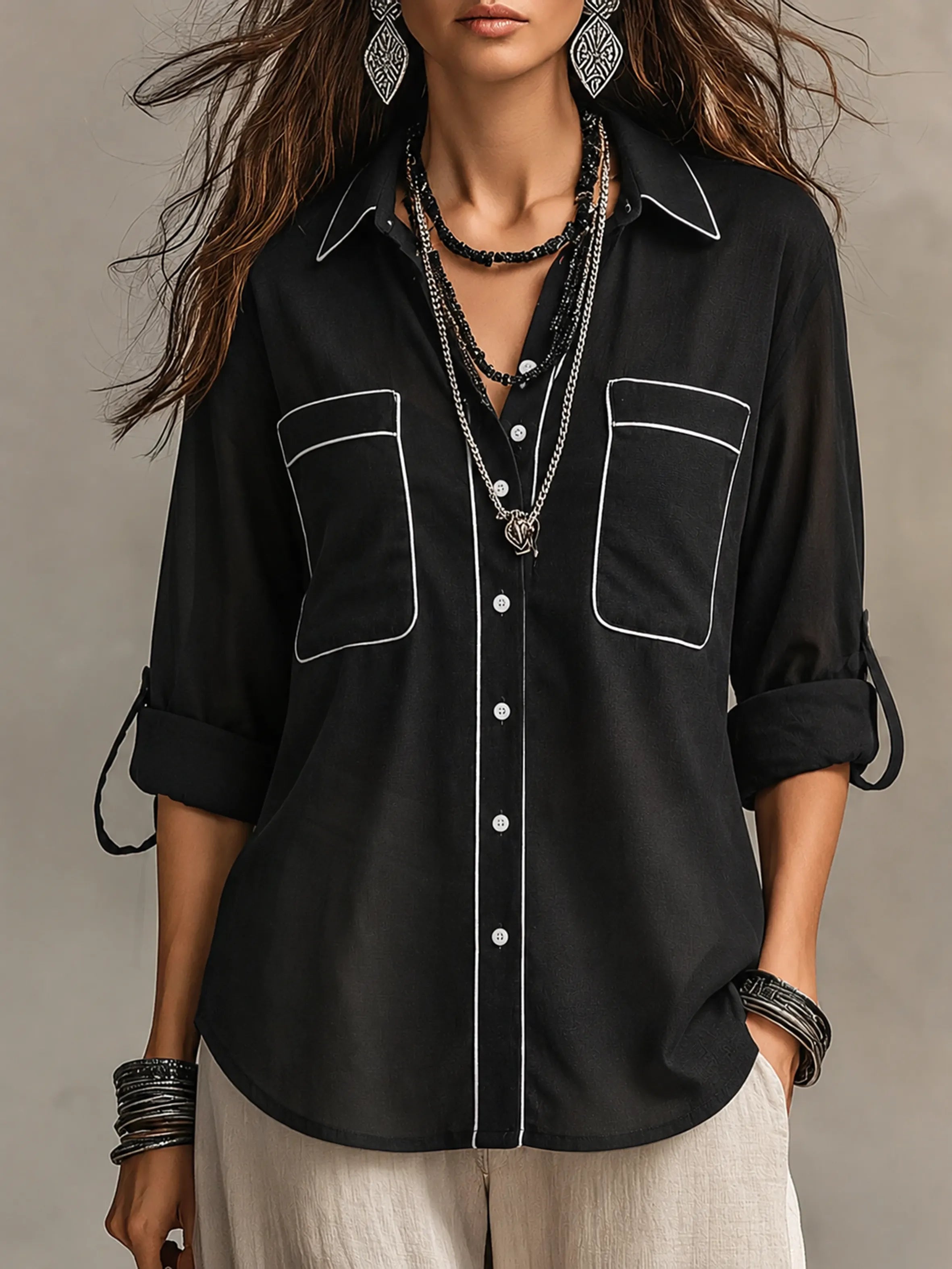 Modern Bohemian Effortless Black Linen Shirt