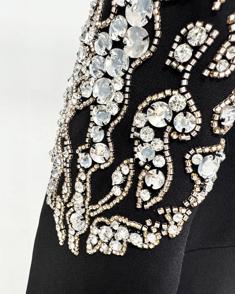 Long Sleeve Sequin Shoulder Maxi Dress Black