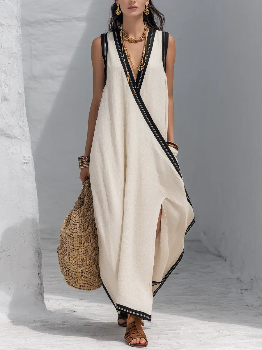 Vacation-to-Beach Side Slit Flowy Cover-Up Maxi Dress