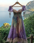 Summer Holiday Ruffle Lace Contrast Maxi Dress bc95