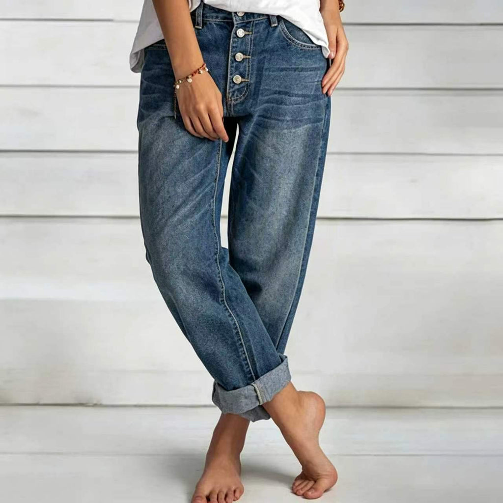 High-Waisted Button-Fly Boyfriend Jeans