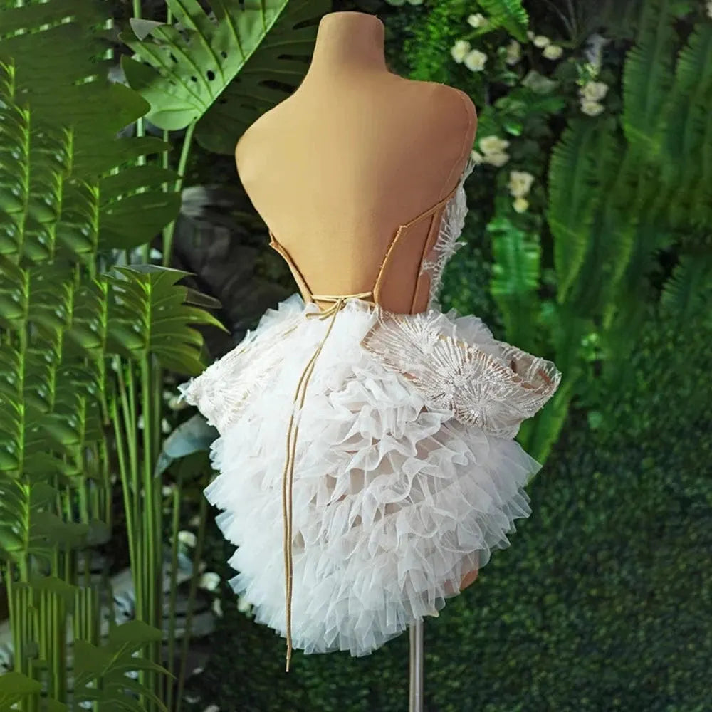 Trend4us Women's Chic Strapless Ruffled Bridal Mini Dress
