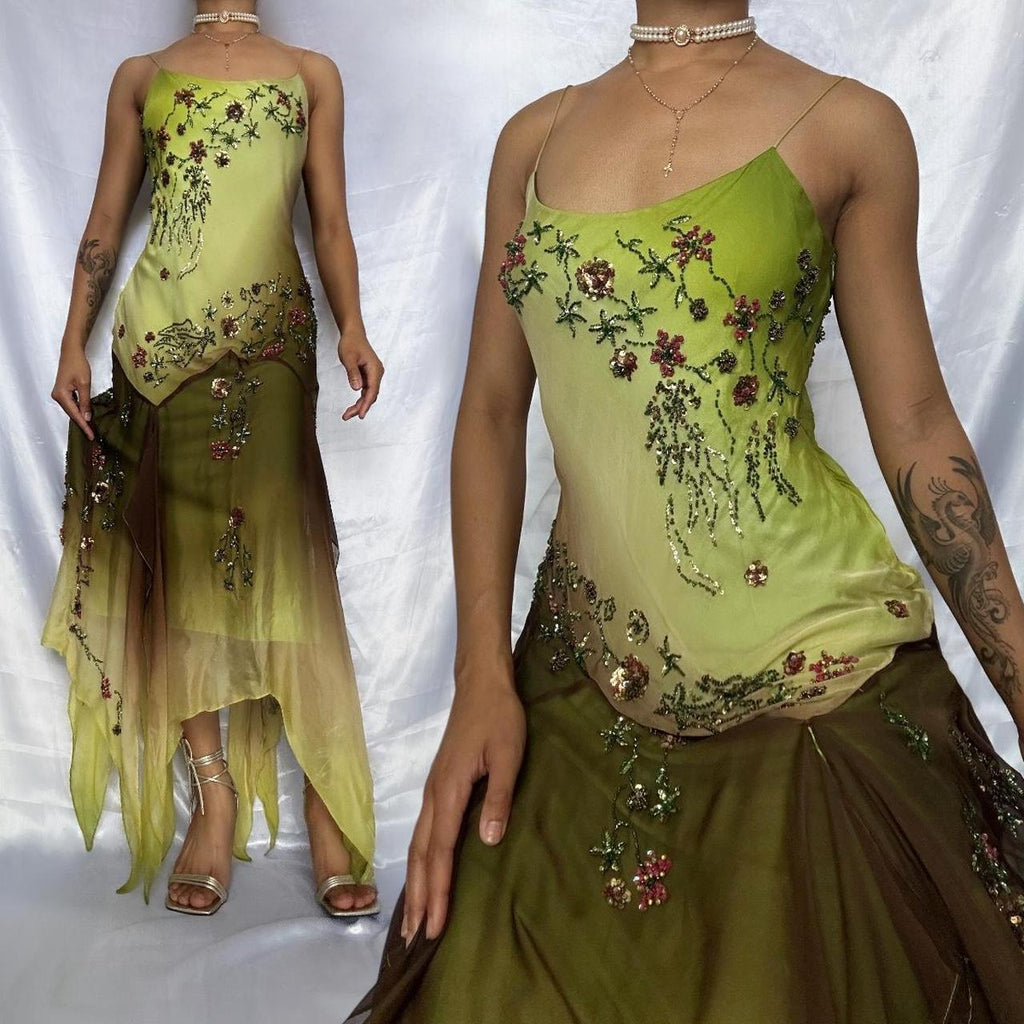 Women's Green and Brown Dress