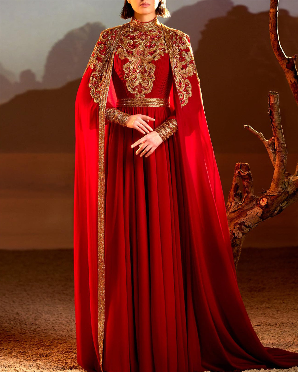Women's Red Round Neck Embroidered Dress