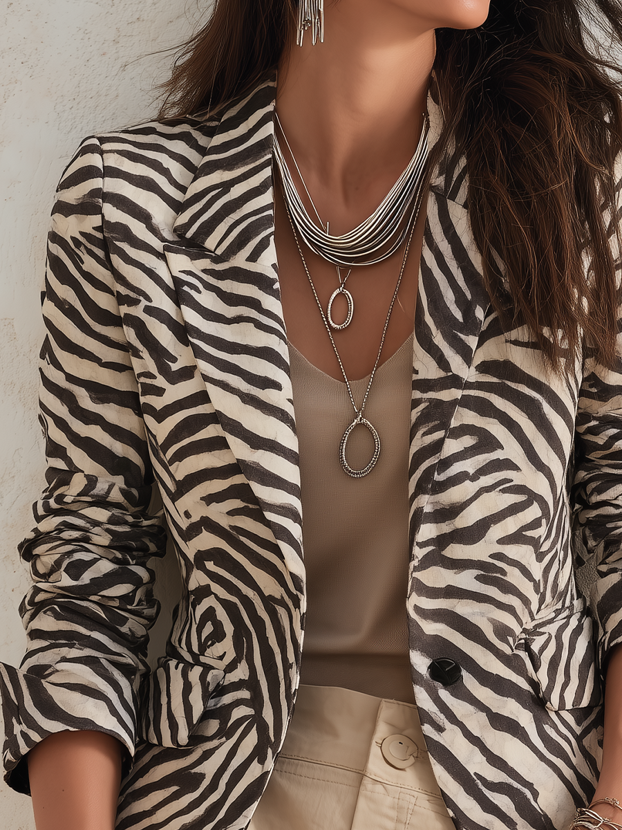 Modern Sand Zebra Print Blazer