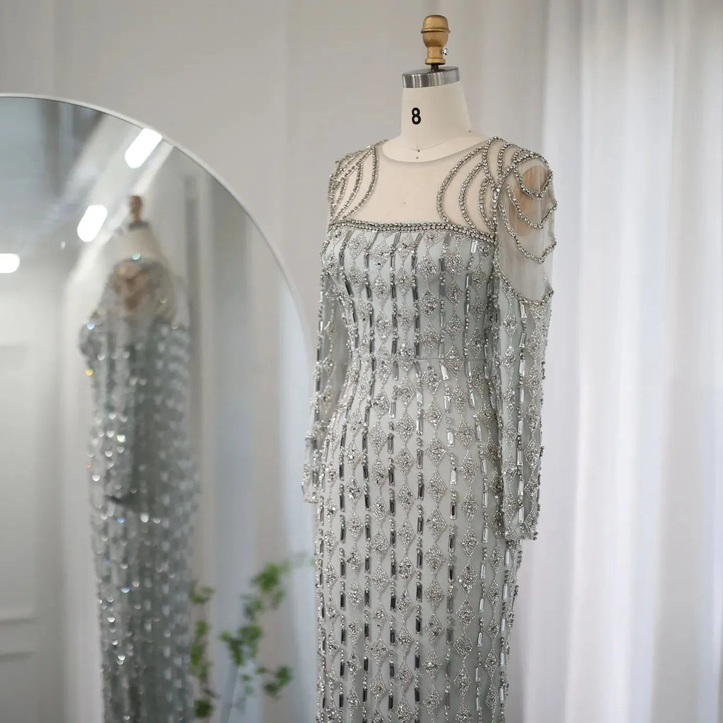Dreamy Vow Luxury Arabic Sage Green Dubai Evening Dresses Mermaid Muslim Long Sleeves Islamic Women Wedding Party Gowns 398