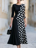 Asymmetrical Polka Dot Mesh Panel Midi Dress