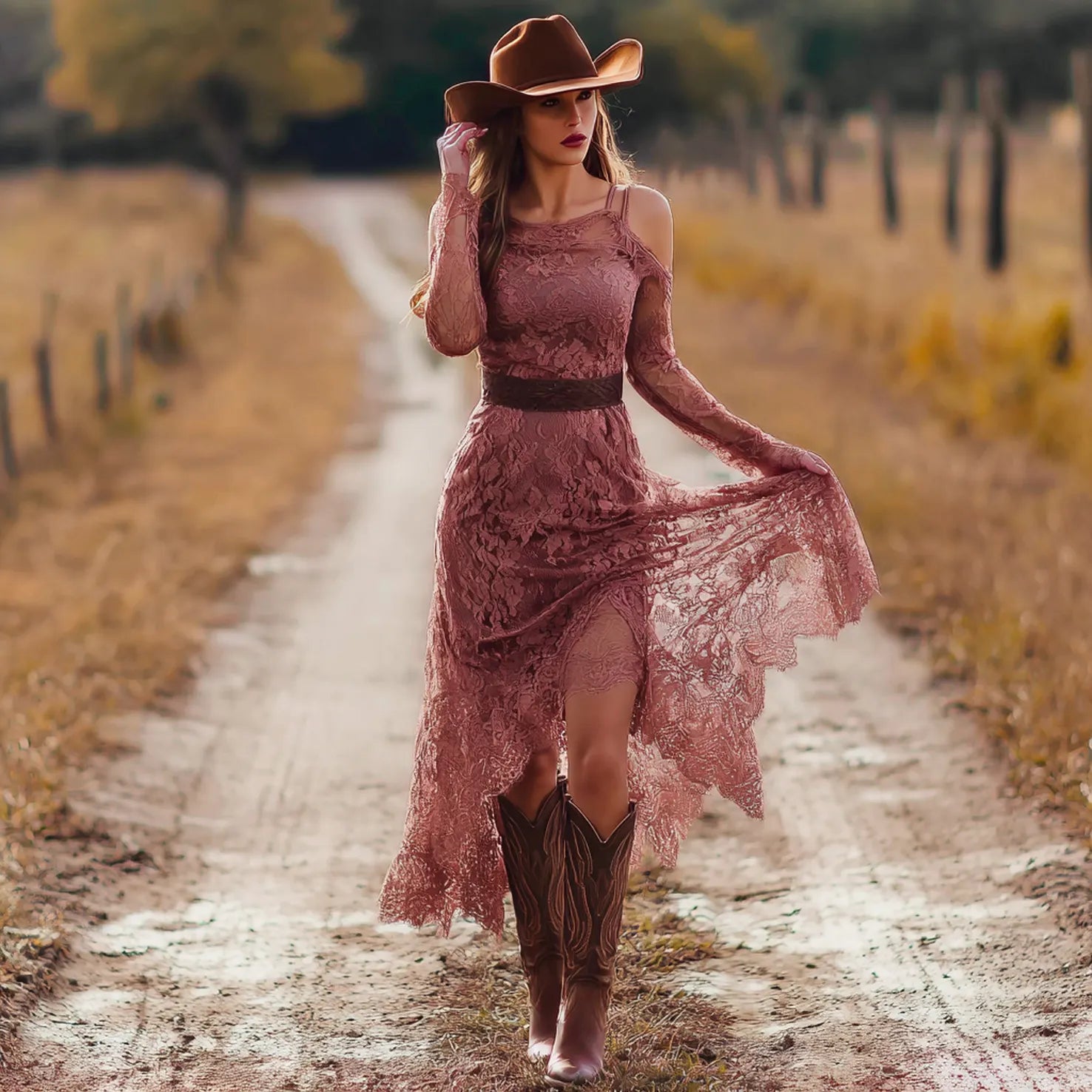 Women's Vintage Elegant Pink Lace Dress