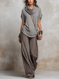 Relaxed Taupe Crinkled Wide-Leg Set