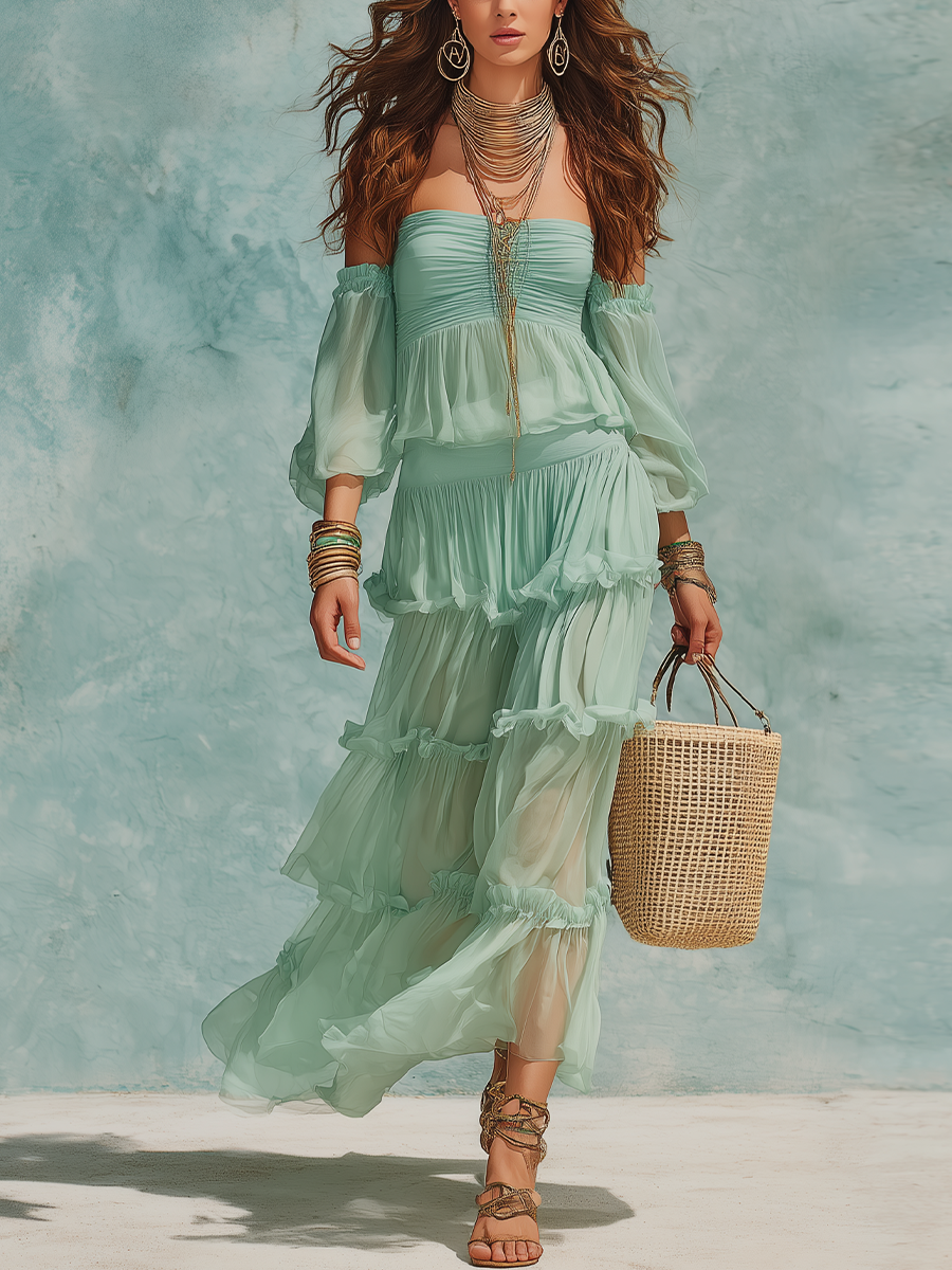 Fresh Mint Green Ruffled Skirt Set