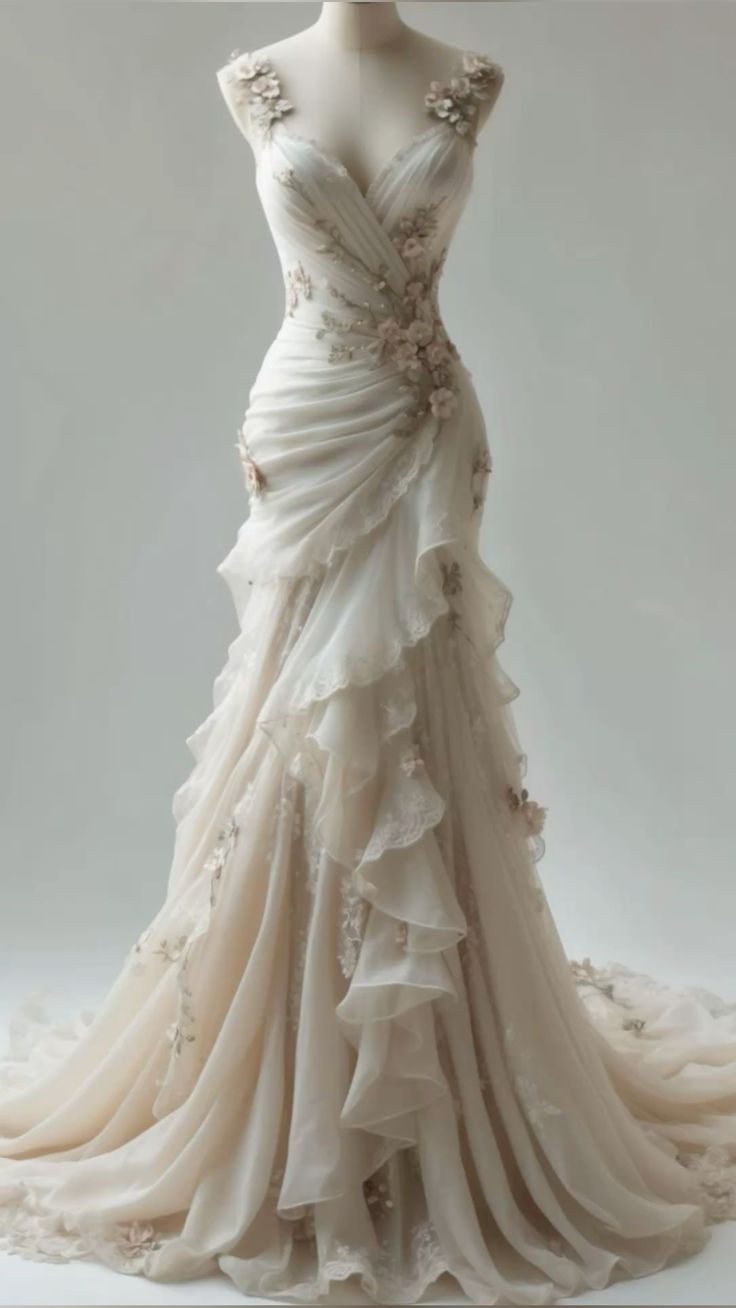 (out of stock)Ivory Vintage Floral Long Tulle Ball Gown Wedding Dress gh4955