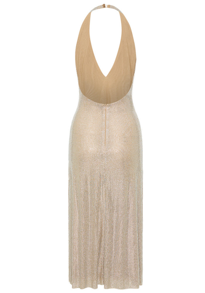 Halter Sparkly Midi Dress Ivory