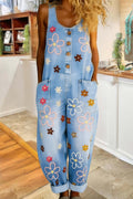 Fresh Sleeveless Washed Cotton Denim Overalls