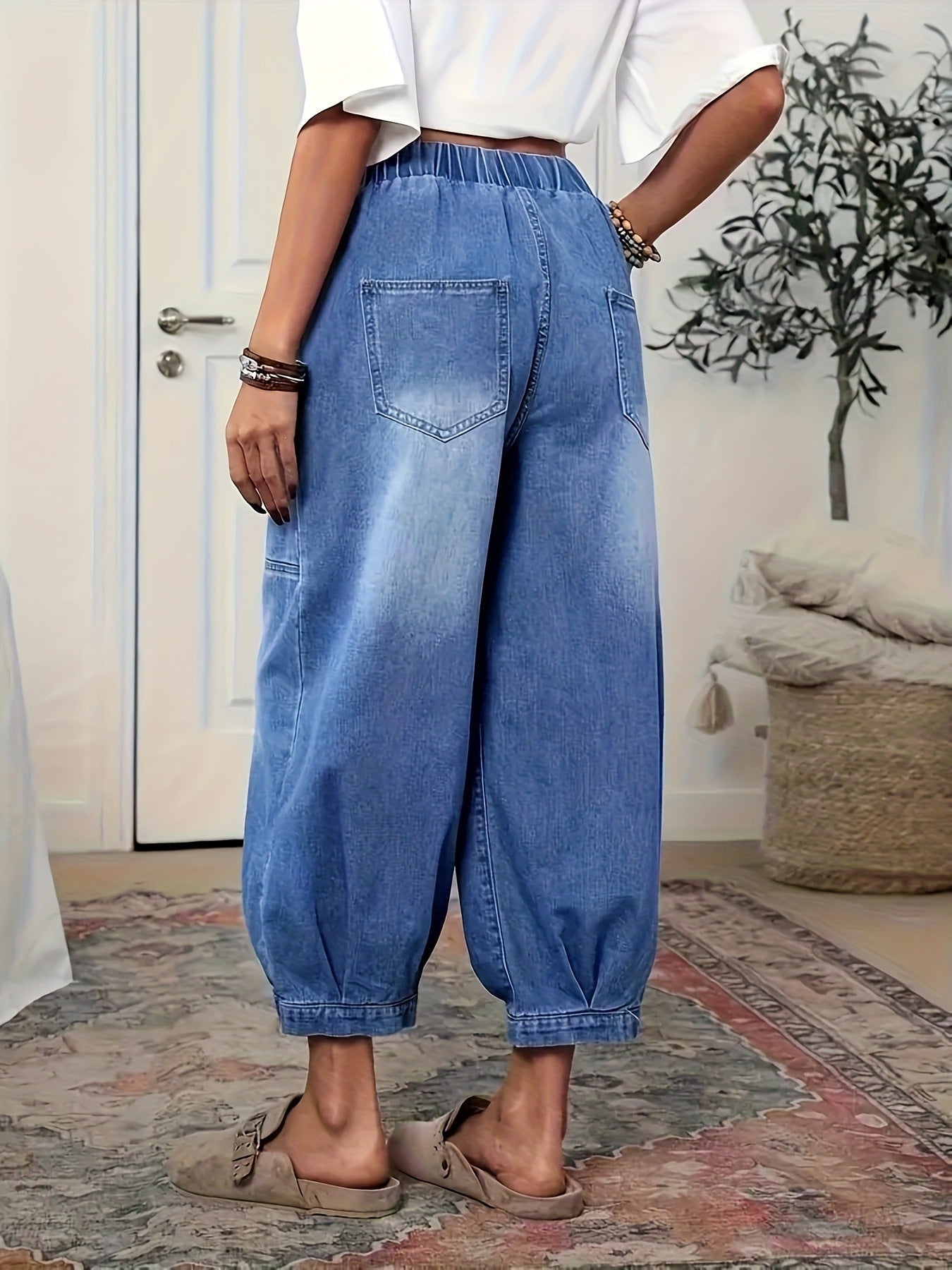 Elastic Waist Denim Harem Pants