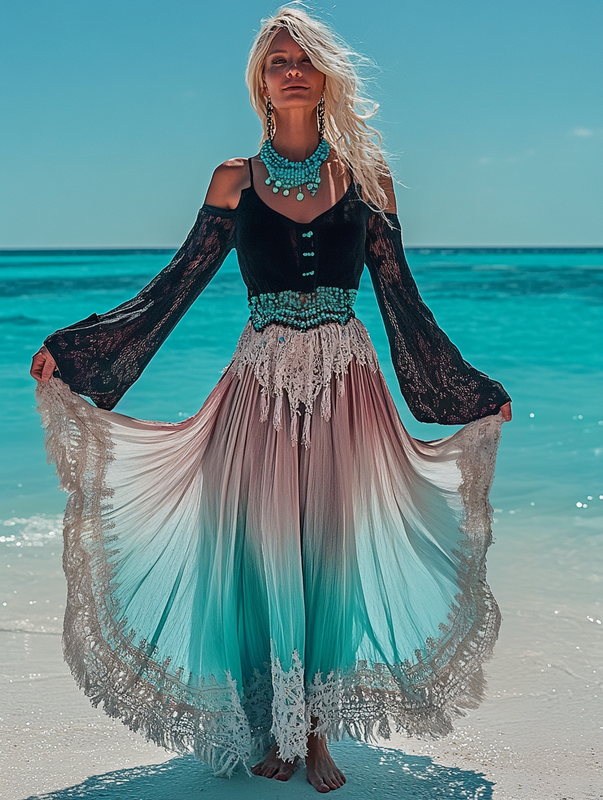 Summer vacation fashion elegant contrast color dress bdd9