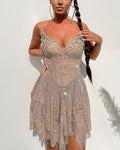 Crystal-Embellished Rhinestone Mini Dress