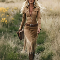 Women's Vintage Western Elegance: Brown Fringed Mermaid Dress